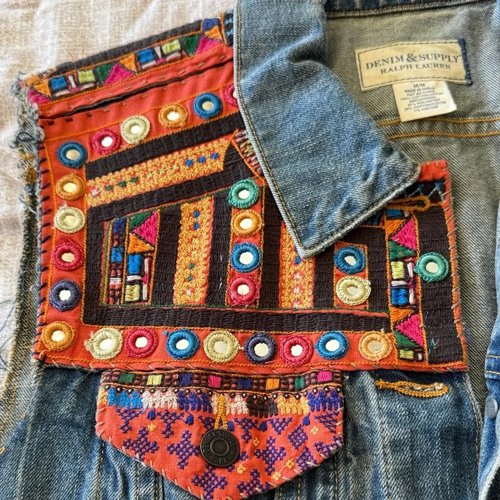 Denim & Supply Ralph Lauren Colorful Embroidered Denim Vest - Picture 2 of 4
